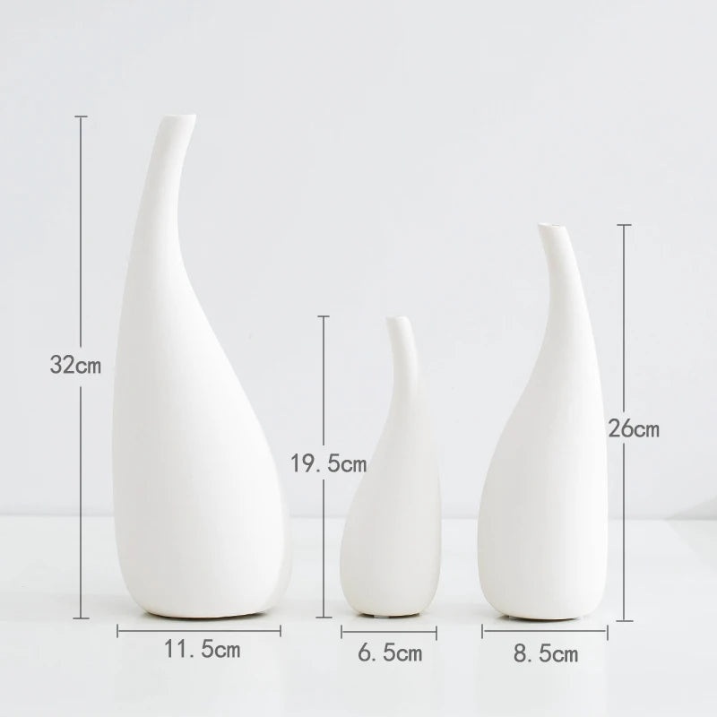 Modern Minimalist White Ceramic Matte Flower Vase Decorative Vase for Dried Flower Centerpiece Art Crafts Home Table Decoration