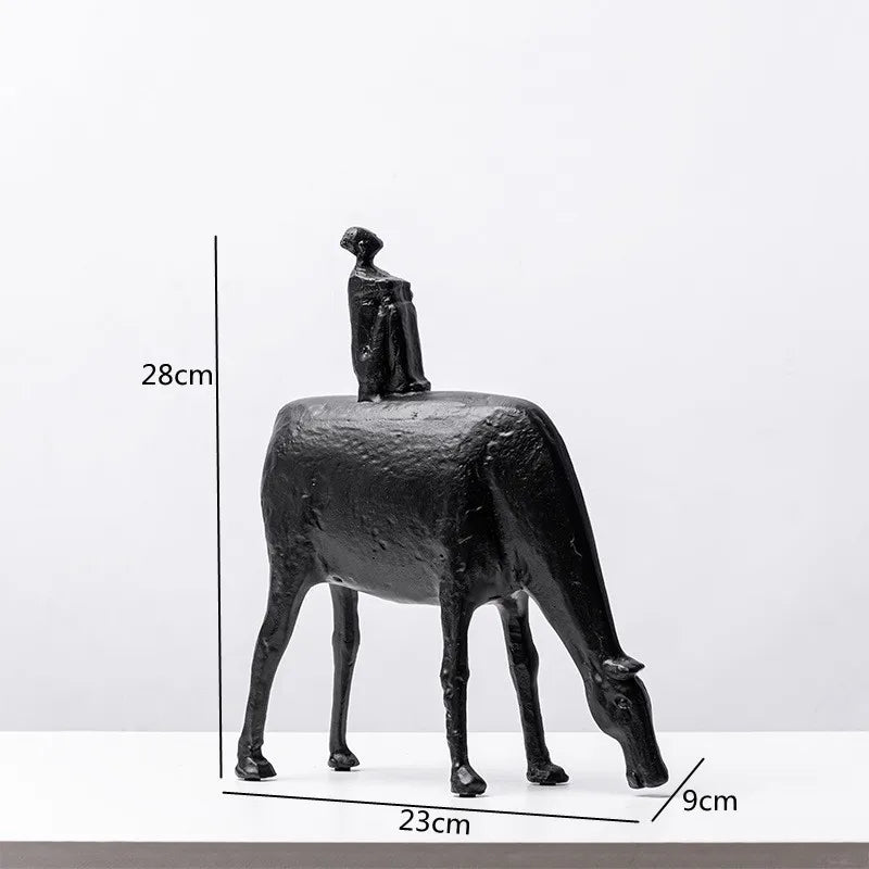 Modern Abstract Resin Crafts Wrangler Porch Desktop Ornaments Living Room Decoration Herd Cattle Black Person Home Decoration