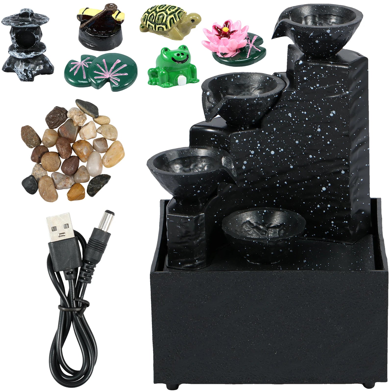 Tabletop Waterfall Home Decor Relaxation Meditation Desktop Fountain Lights Flowing Water Ornaments Mother's Day Festival Gifts