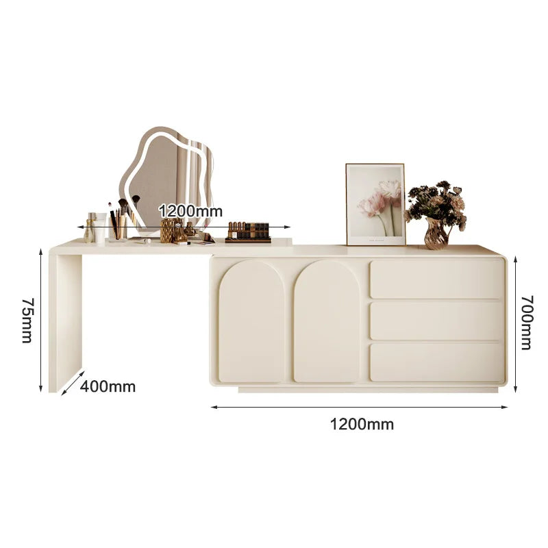 Modern Minimalist Dressing Table Telescopic Vanity With Storage Cabinet Makeup Mirror Bedroom Furniture
