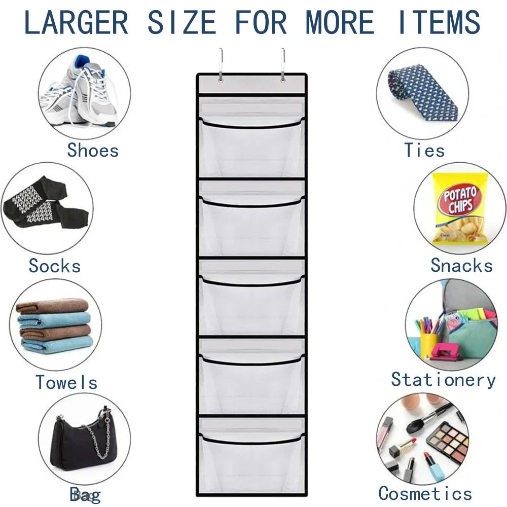 Foldable Wall Hanging Shelves Over The Door Clothes Organizer Storage for Closet with 5 Pockets Organizer for Bedroom Bathroom