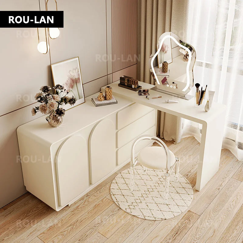 Modern Minimalist Dressing Table Telescopic Vanity With Storage Cabinet Makeup Mirror Bedroom Furniture