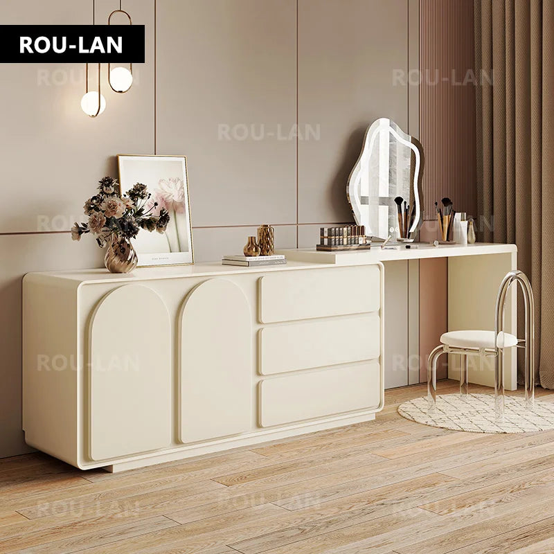 Modern Minimalist Dressing Table Telescopic Vanity With Storage Cabinet Makeup Mirror Bedroom Furniture