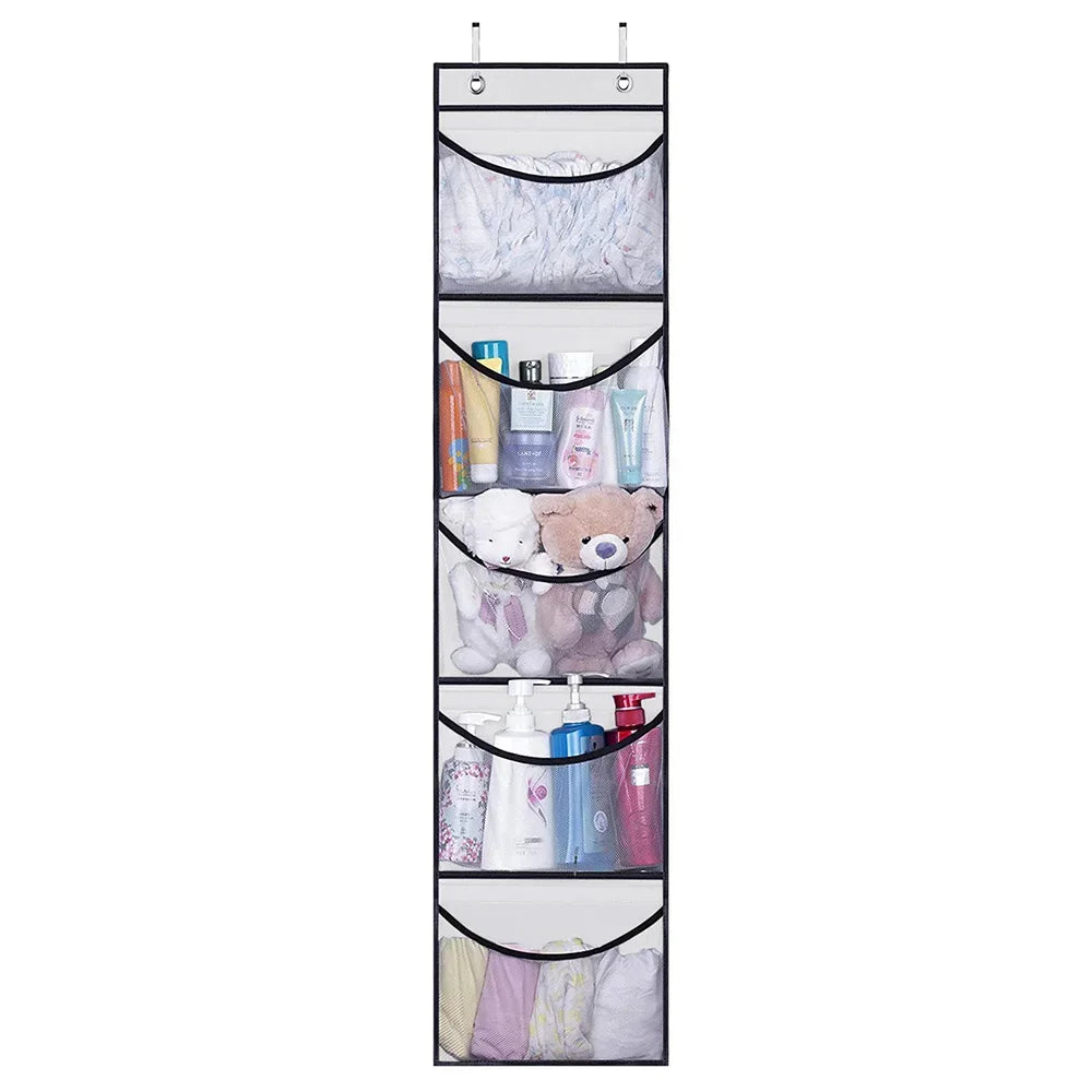 Foldable Wall Hanging Shelves Over The Door Clothes Organizer Storage for Closet with 5 Pockets Organizer for Bedroom Bathroom