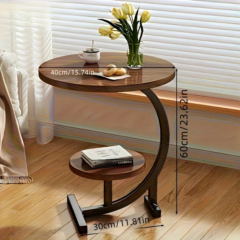 Modern Tiered Round Side Table - Double Layer Storage Accent Table for Living Room & Bedroom | Space-Saving Design