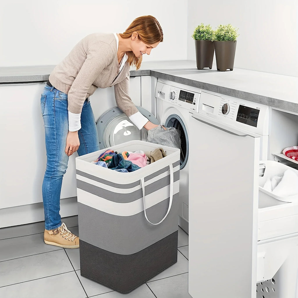 Extra Large Waterproof Laundry Hamper with Extended Handle - Foldable, Freestanding Clothes and Toys Organizer, Laundry Hamper