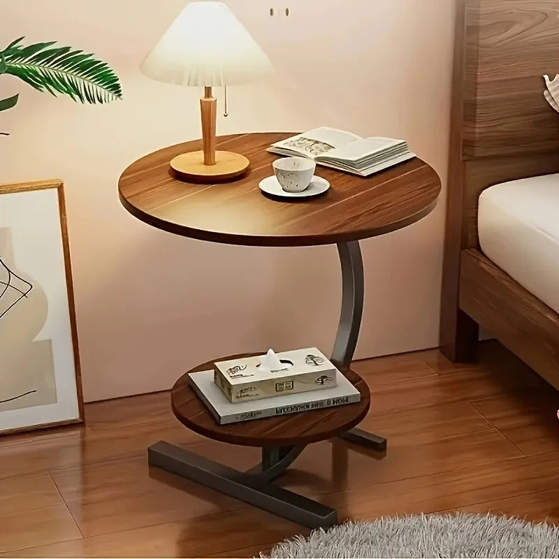 Modern Tiered Round Side Table - Double Layer Storage Accent Table for Living Room & Bedroom | Space-Saving Design