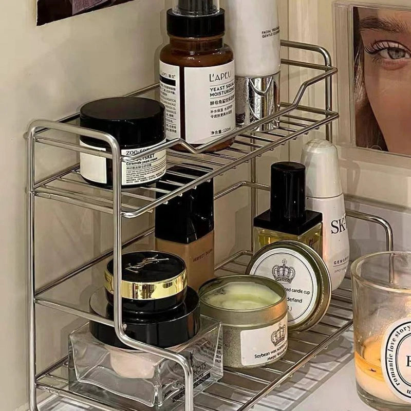 Minimalist Double-layer Storage Rack for Bathroom Sink for Storing Cosmetics Shower Gel Toiletries, Drainage Rack Storage Rack