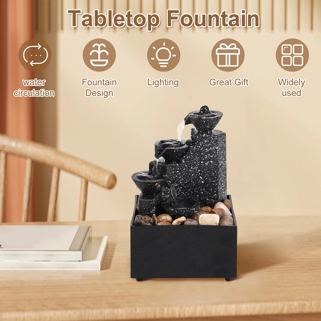 Tabletop Waterfall Home Decor Relaxation Meditation Desktop Fountain Lights Flowing Water Ornaments Mother's Day Festival Gifts