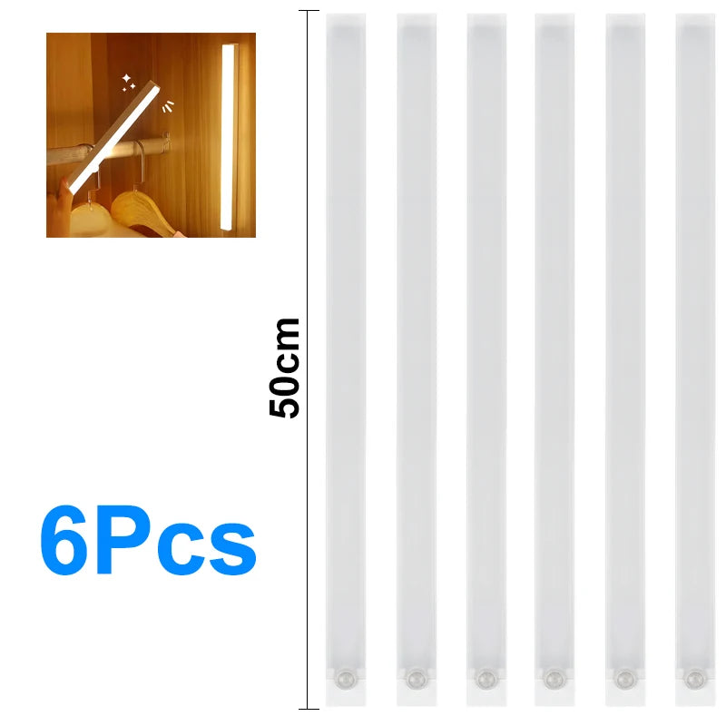 Under Cabinet Light LED Motion Sensor Night Light USB Charging Magnetic Induction Lamp for Bedside Wardrobe Stairway