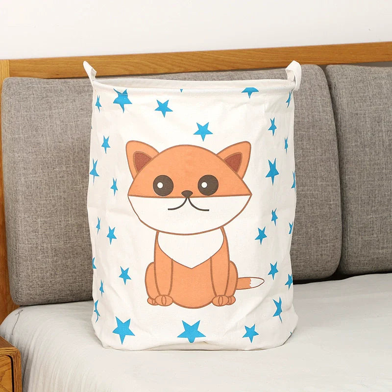 Animal Laundry Toys Organizer Basket Large Cartoon Canvas Barrel Basket Clothes Organizer Kids Toys Basket With Handle