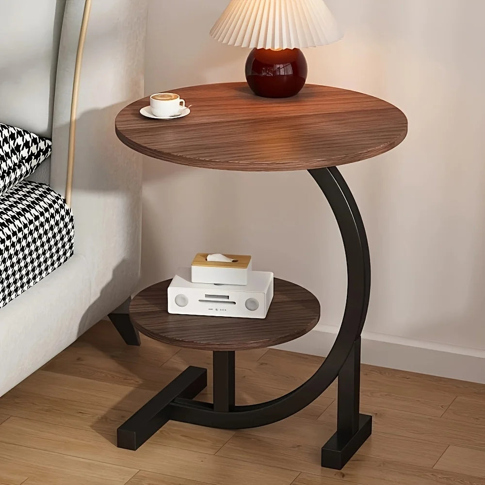 Modern Tiered Round Side Table - Double Layer Storage Accent Table for Living Room & Bedroom | Space-Saving Design