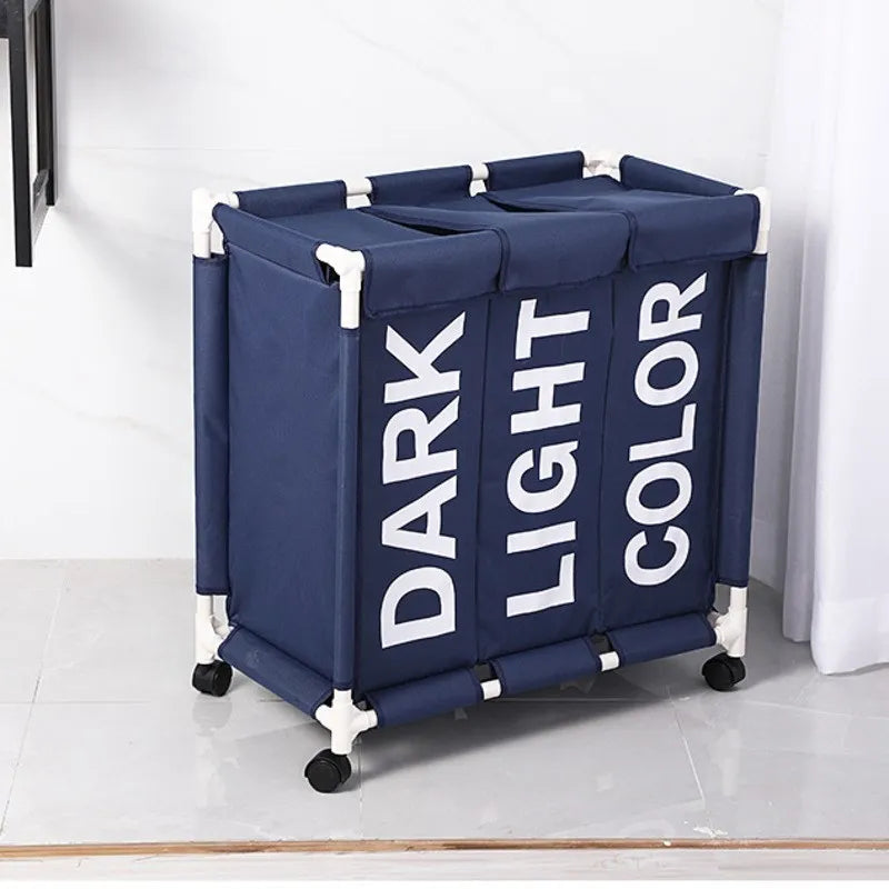 Rolling Laundry Basket Organizer 3 Grid Large Laundry Hamper Bin Waterproof Laundry Bags For Dirty Clothes Storage Box On Wheels