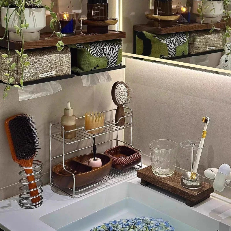 Minimalist Double-layer Storage Rack for Bathroom Sink for Storing Cosmetics Shower Gel Toiletries, Drainage Rack Storage Rack