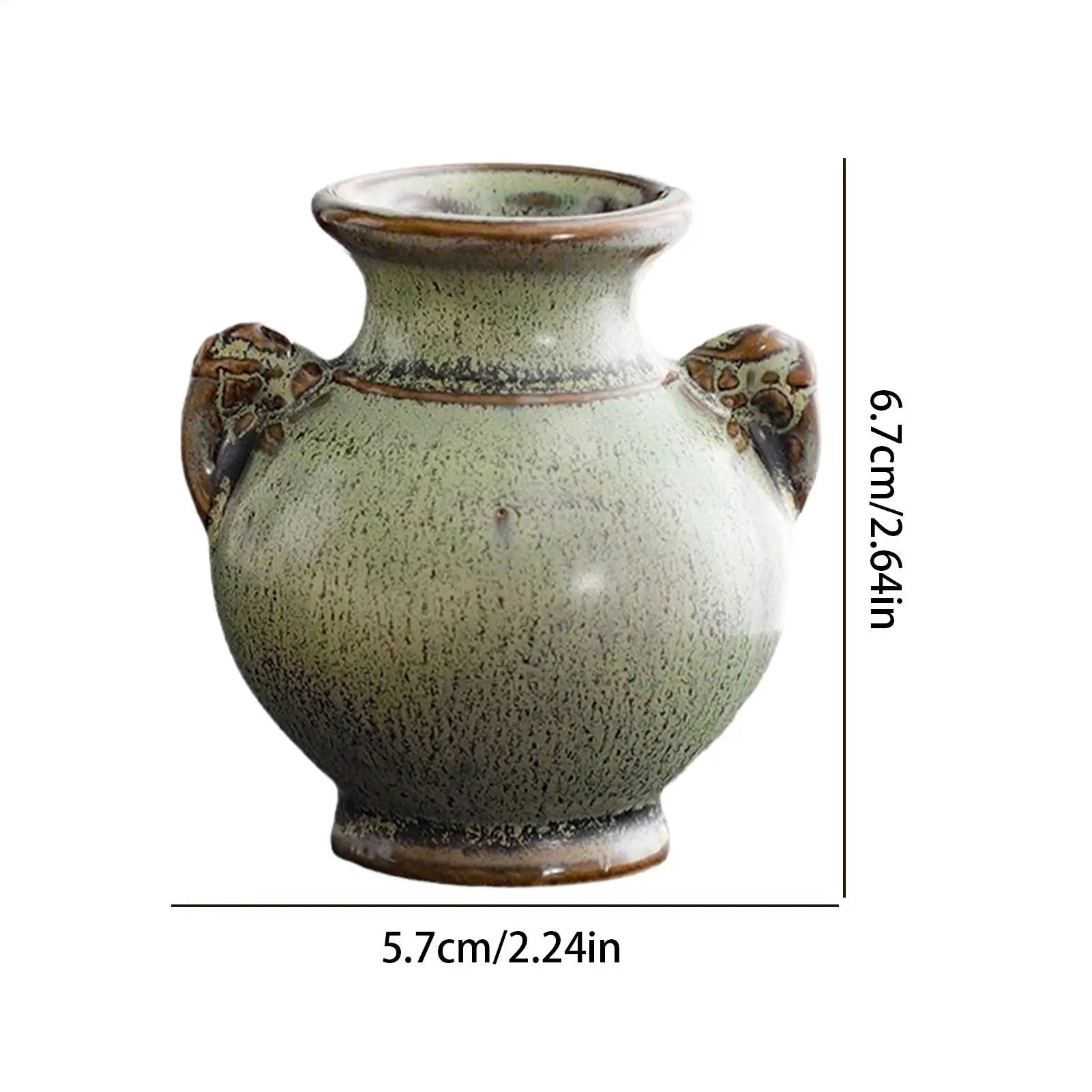 Hydroponics Chinese-style Living Room Decoration Ceramic Small Vase Green Retro Flower Vase Crafts Tabletop Ornament