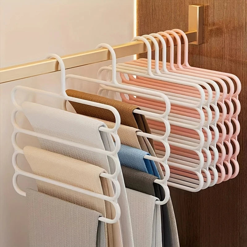 5 Layers Closet Pants Organizer, Multifunctional Space Saving Cloth Hanger for Clothes Trousers Scarfs Ties