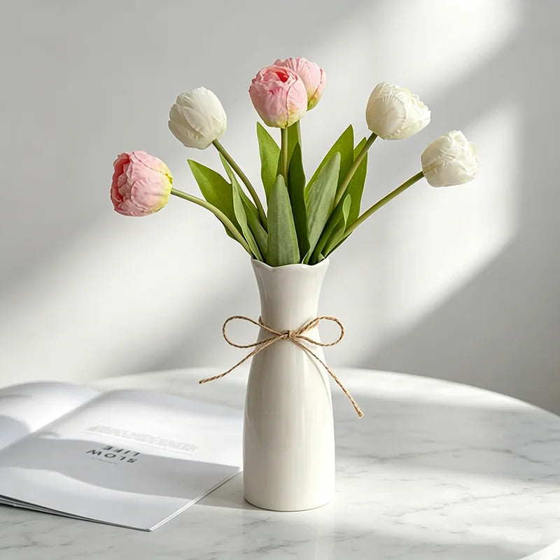 Minimalist White Ceramic Vase, Nordic Creative Home Decoration, Suitable for Living Room, Dining Table & Office