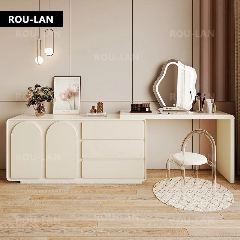 Modern Minimalist Dressing Table Telescopic Vanity With Storage Cabinet Makeup Mirror Bedroom Furniture