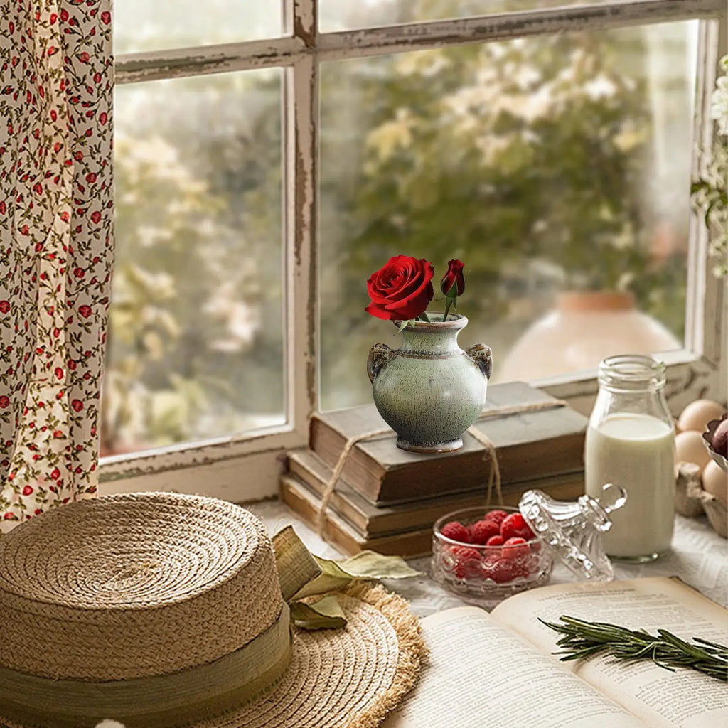 Hydroponics Chinese-style Living Room Decoration Ceramic Small Vase Green Retro Flower Vase Crafts Tabletop Ornament