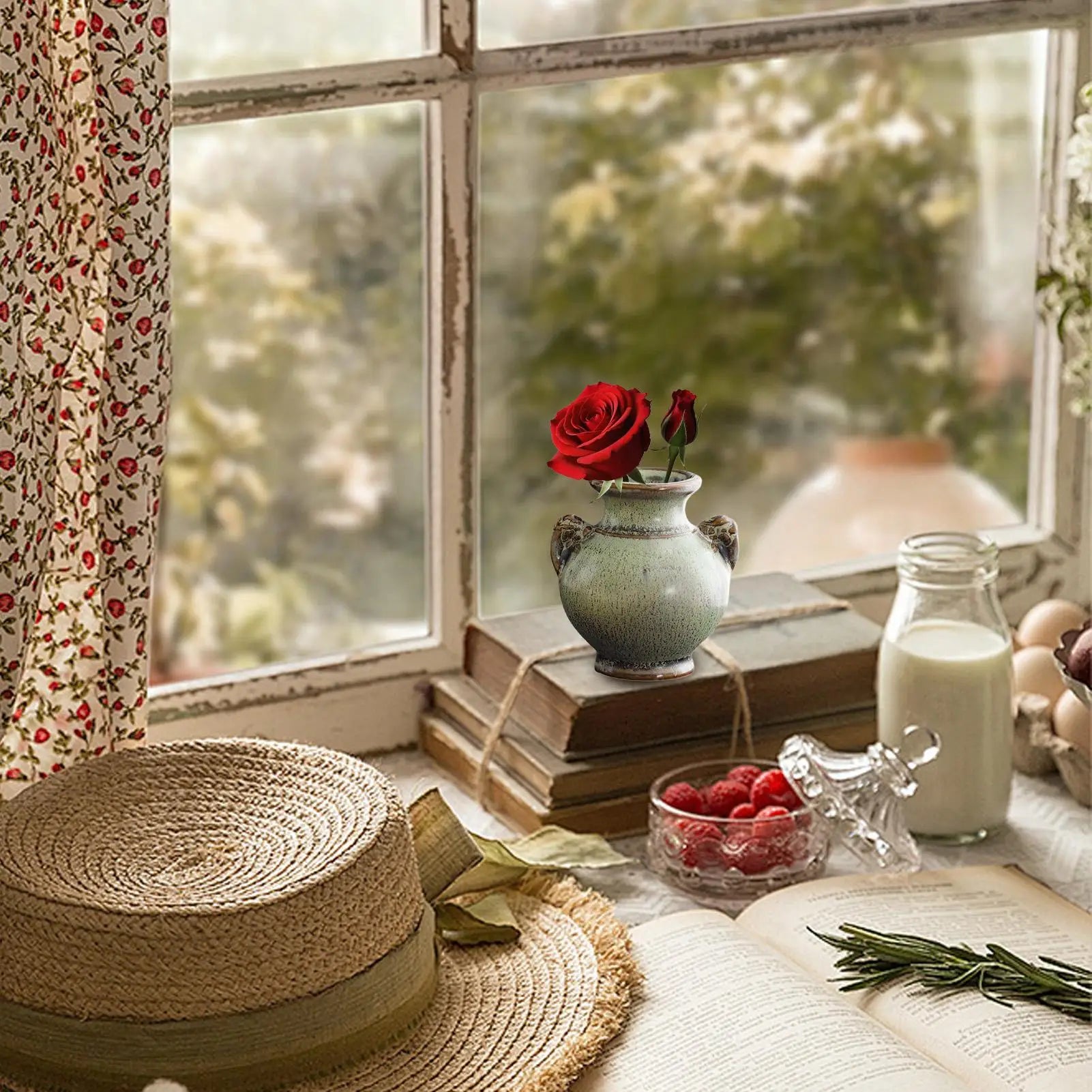 Hydroponics Chinese-style Living Room Decoration Ceramic Small Vase Green Retro Flower Vase Crafts Tabletop Ornament