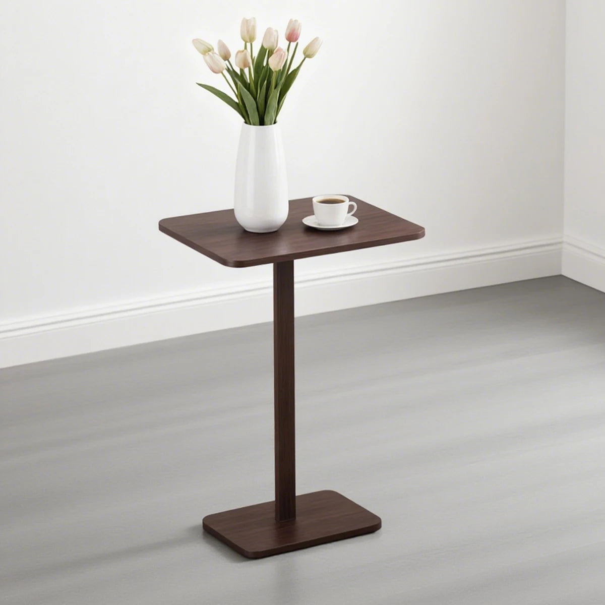 Minimalist C-Shaped End Table，Lightweight Sofa Bed Tray，Rustic Brown for Small Living Room TV Snack