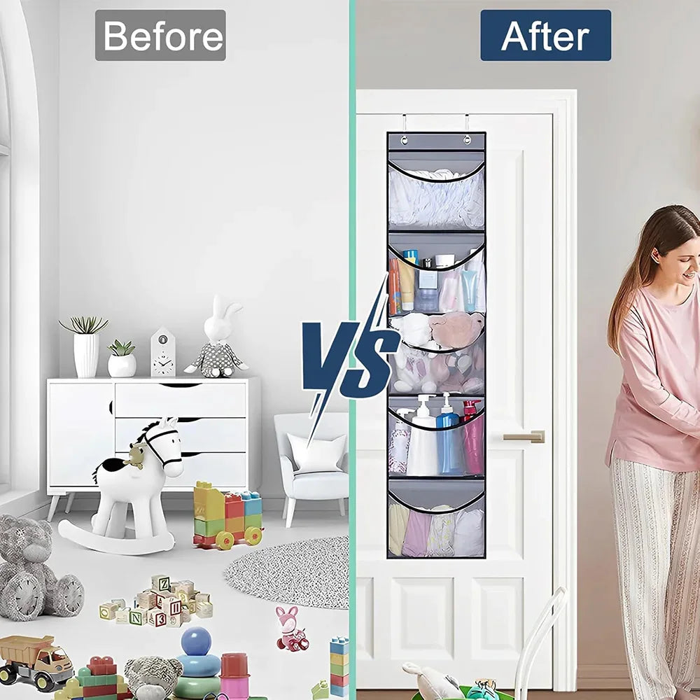 Foldable Wall Hanging Shelves Over The Door Clothes Organizer Storage for Closet with 5 Pockets Organizer for Bedroom Bathroom