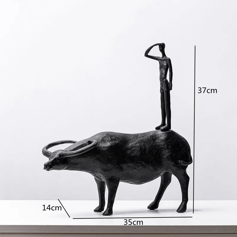 Modern Abstract Resin Crafts Wrangler Porch Desktop Ornaments Living Room Decoration Herd Cattle Black Person Home Decoration