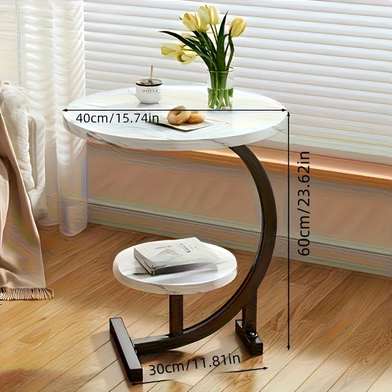 Modern Tiered Round Side Table - Double Layer Storage Accent Table for Living Room & Bedroom | Space-Saving Design