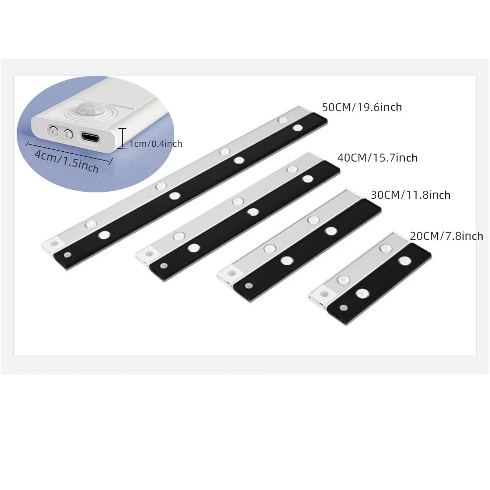 White/Black LED Cabinet Light USB Rechargeable Motion Sensor LED Light for Kitchen Wardrobe Cabinet Lighting 20CM/30CM/40CM/50CM