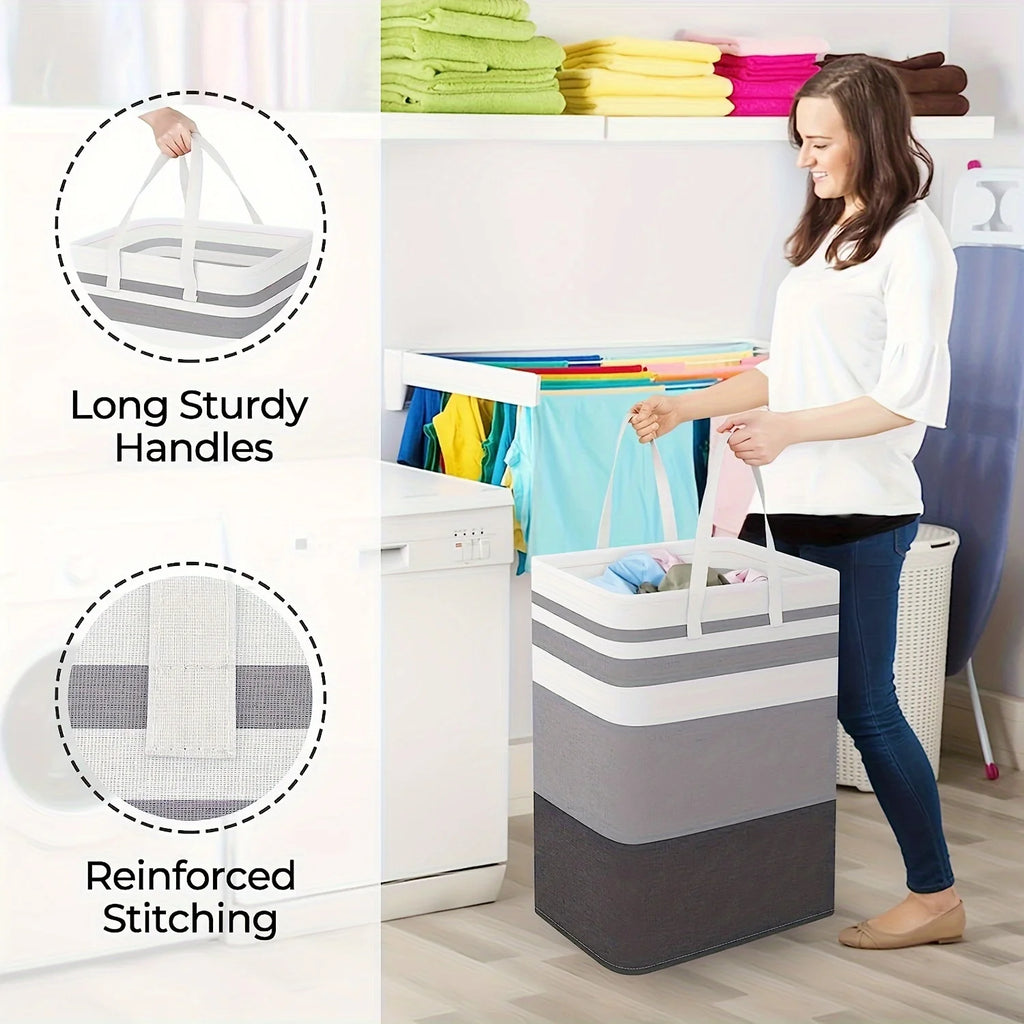 Extra Large Waterproof Laundry Hamper with Extended Handle - Foldable, Freestanding Clothes and Toys Organizer, Laundry Hamper