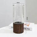Minimalist Glass Vase with Wooden Base for Hydroponic Plants, Retro Modern Tabletop Floral Arrangement Home Decoration European