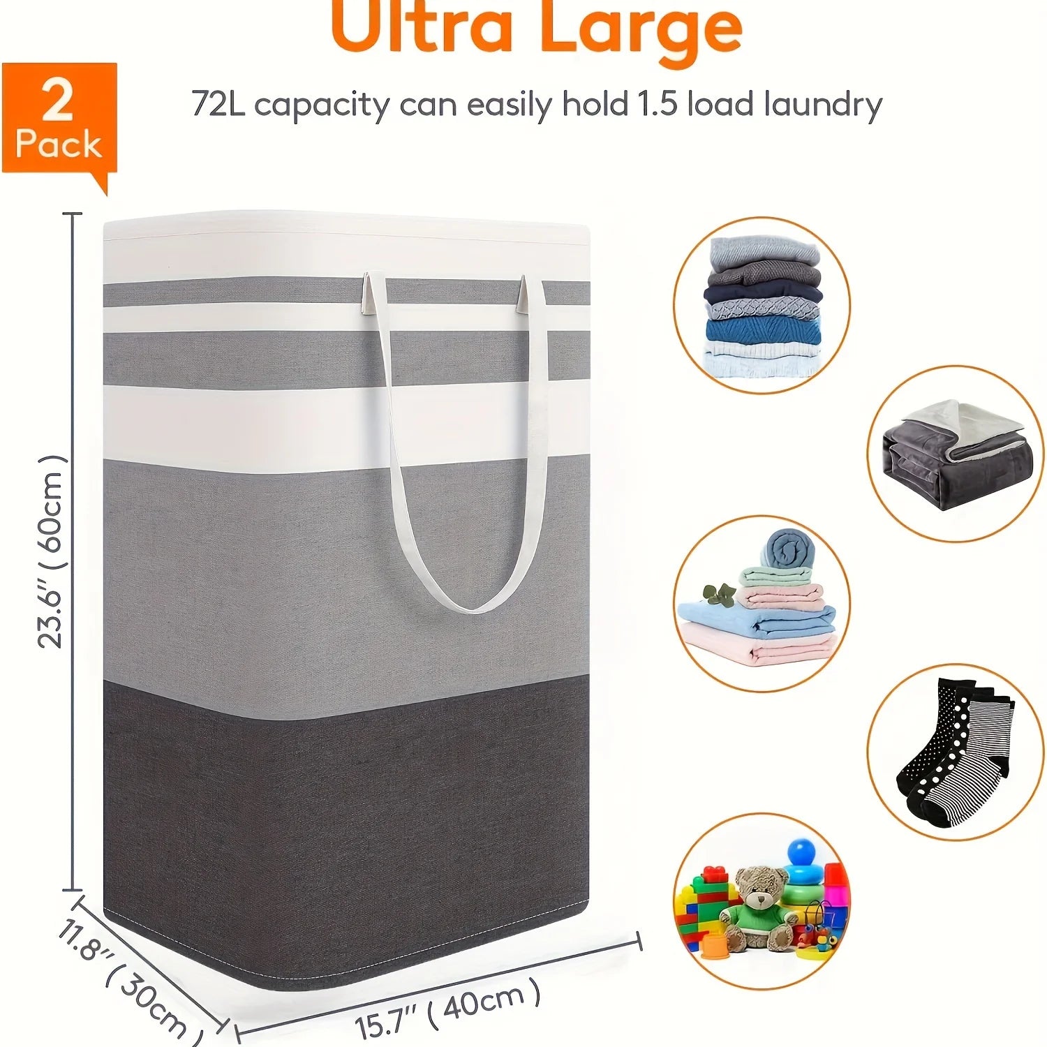 Extra Large Waterproof Laundry Hamper with Extended Handle - Foldable, Freestanding Clothes and Toys Organizer, Laundry Hamper