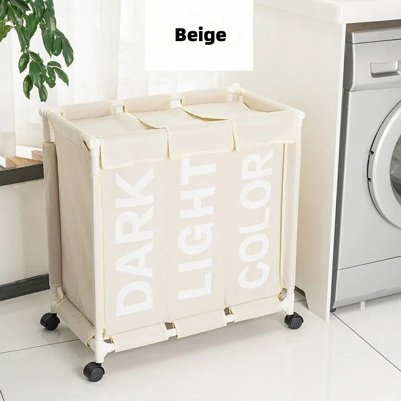 Rolling Laundry Basket Organizer 3 Grid Large Laundry Hamper Bin Waterproof Laundry Bags For Dirty Clothes Storage Box On Wheels