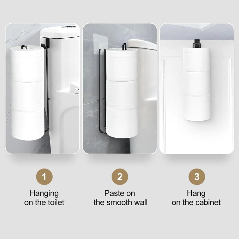 Bathroom Toilet Paper Holder with Storage Extra 3 Rolls, Over The Tank Toilet Paper Holder Wall Mount, Small Restroom Organizer