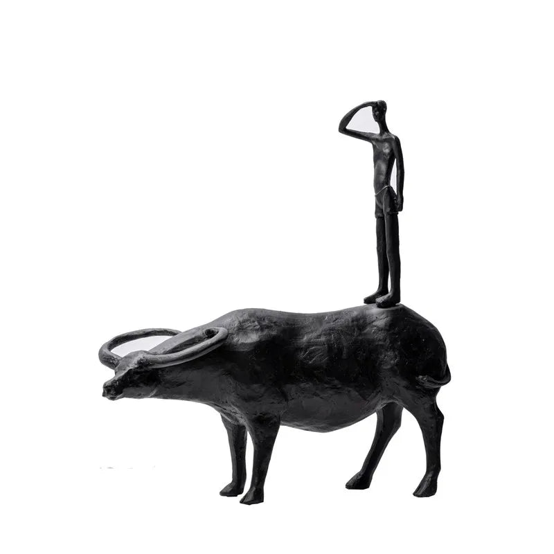 Modern Abstract Resin Crafts Wrangler Porch Desktop Ornaments Living Room Decoration Herd Cattle Black Person Home Decoration