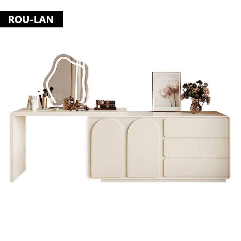 Modern Minimalist Dressing Table Telescopic Vanity With Storage Cabinet Makeup Mirror Bedroom Furniture