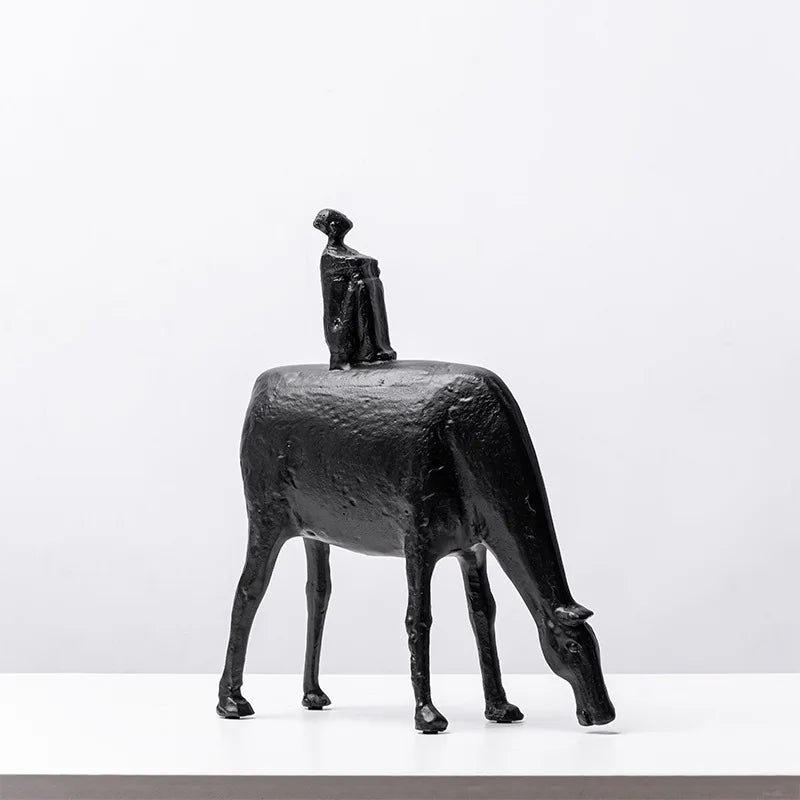 Modern Abstract Resin Crafts Wrangler Porch Desktop Ornaments Living Room Decoration Herd Cattle Black Person Home Decoration