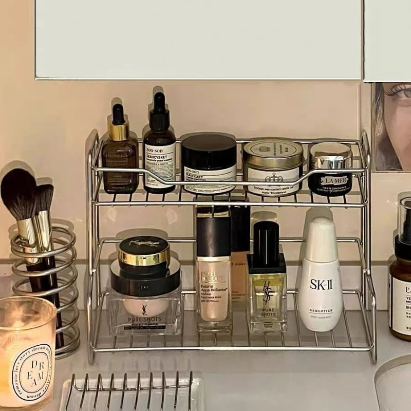 Minimalist Double-layer Storage Rack for Bathroom Sink for Storing Cosmetics Shower Gel Toiletries, Drainage Rack Storage Rack