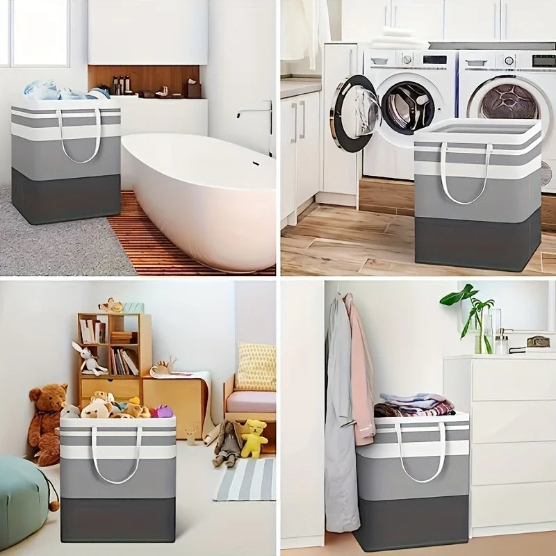 Extra Large Waterproof Laundry Hamper with Extended Handle - Foldable, Freestanding Clothes and Toys Organizer, Laundry Hamper