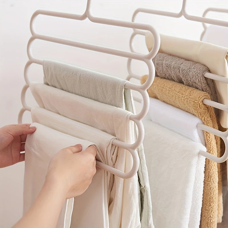 5 Layers Closet Pants Organizer, Multifunctional Space Saving Cloth Hanger for Clothes Trousers Scarfs Ties